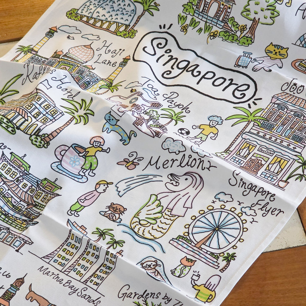 Walk Around Singapore Tea Towel